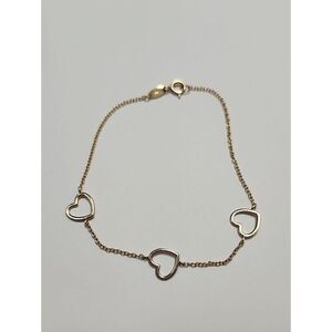 Delicate 14K Rose Gold And 14K White Gold Heart Link Bracelet 6.75"